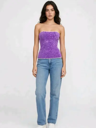 Top strapless morado tejido para mujer - miniatura 4