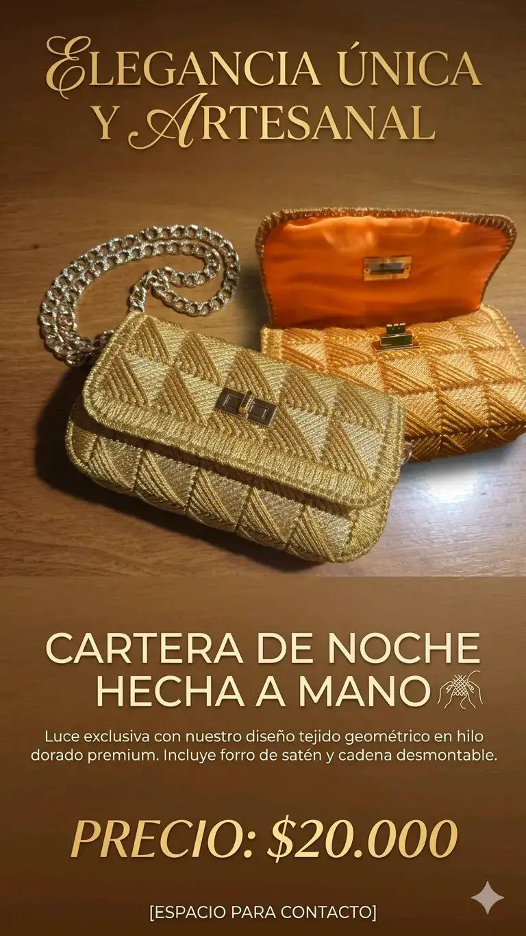 Cartera de noche artesanal dorada
