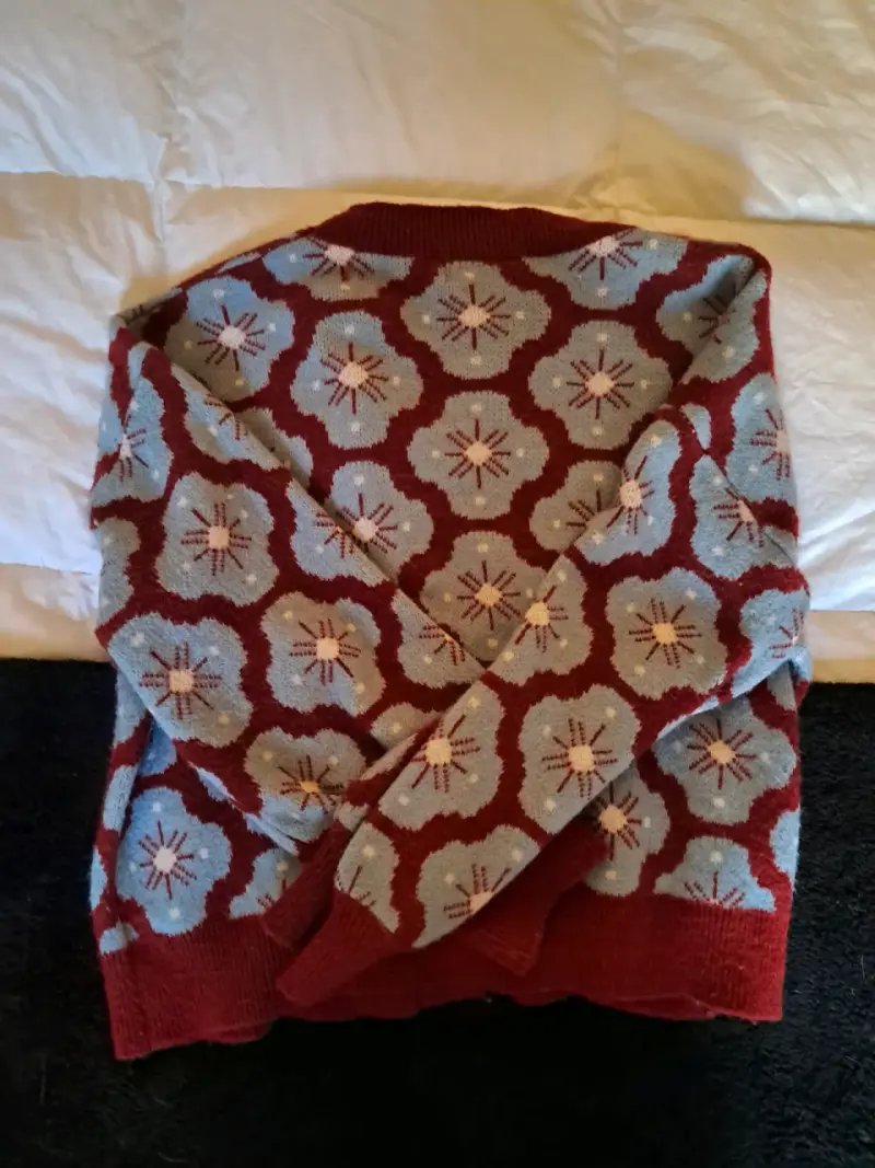 Cardigan de lana con diseño floral rojo y azul - 3