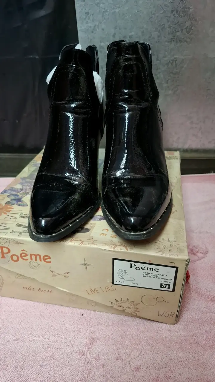 Botines de cuero negro Poême con tacón - 1