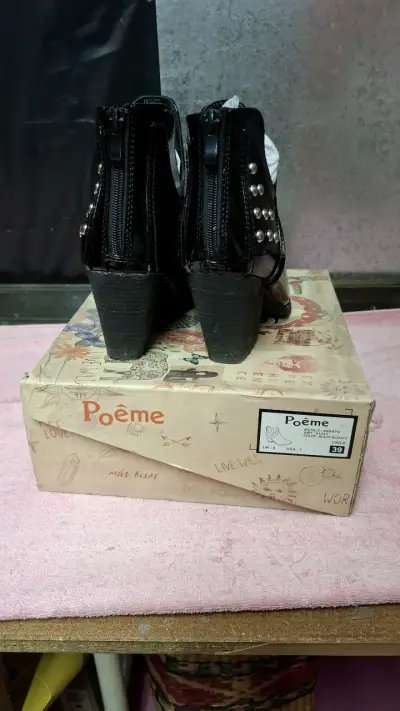 Botines de cuero negro Poême con tacón - miniatura 3