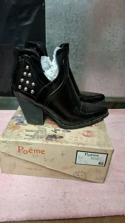 Botines de cuero negro Poême con tacón - miniatura 4