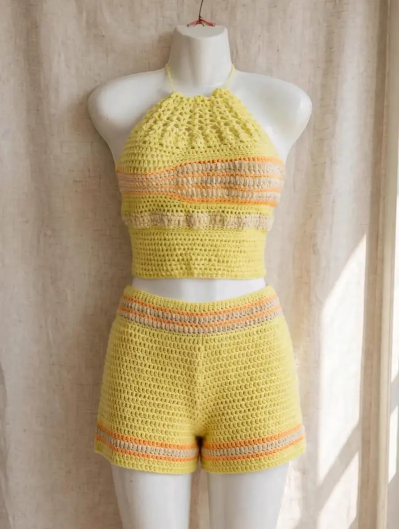 Top a crochet amarillo para mujer