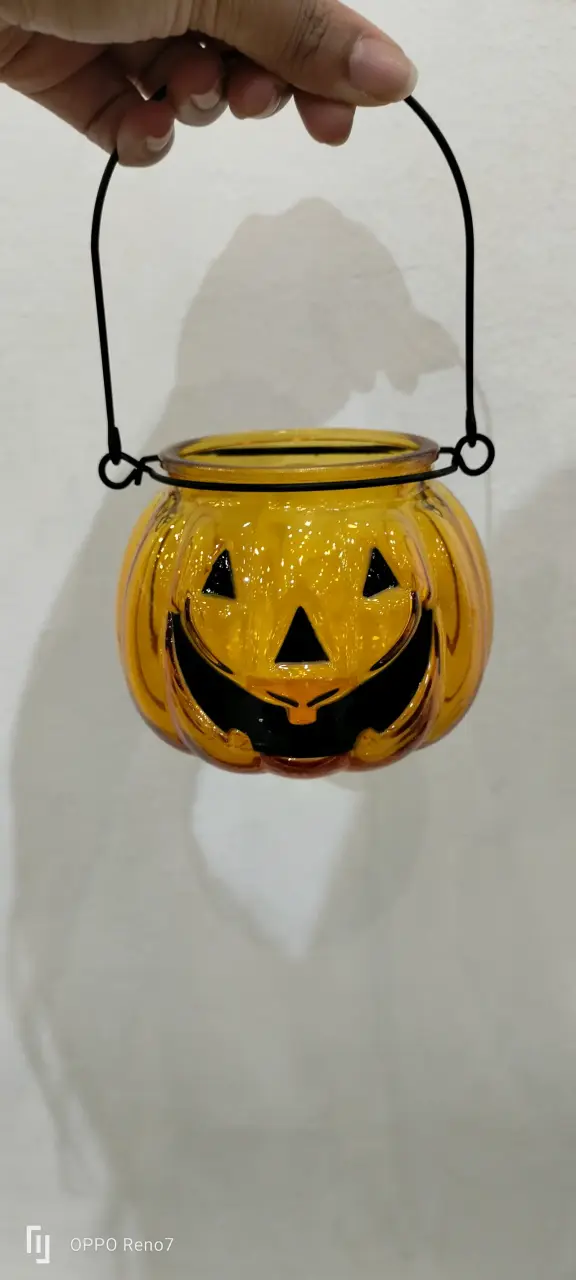 Portavelas de vidrio calabaza Halloween