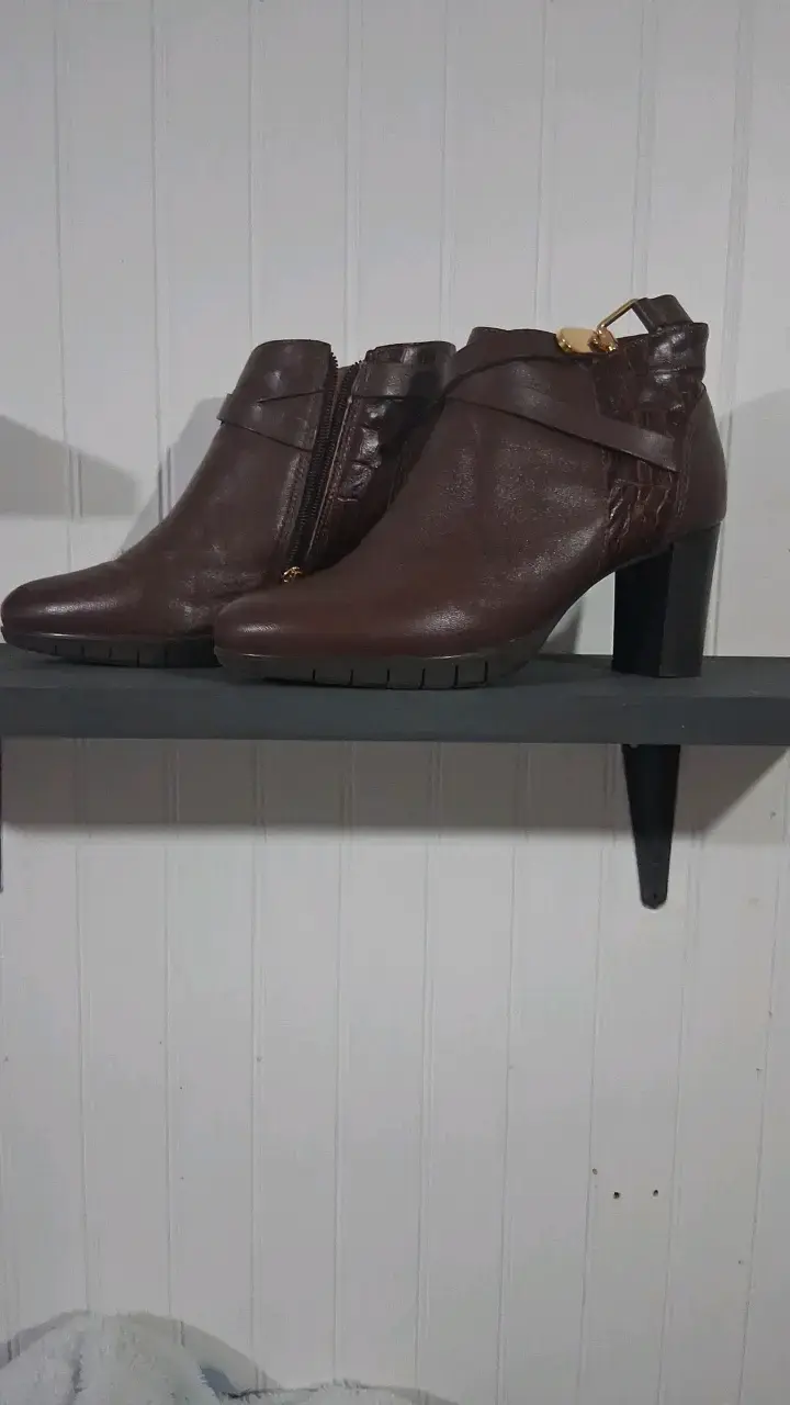 Botines de cuero gacel marrón 36 con tacón alto