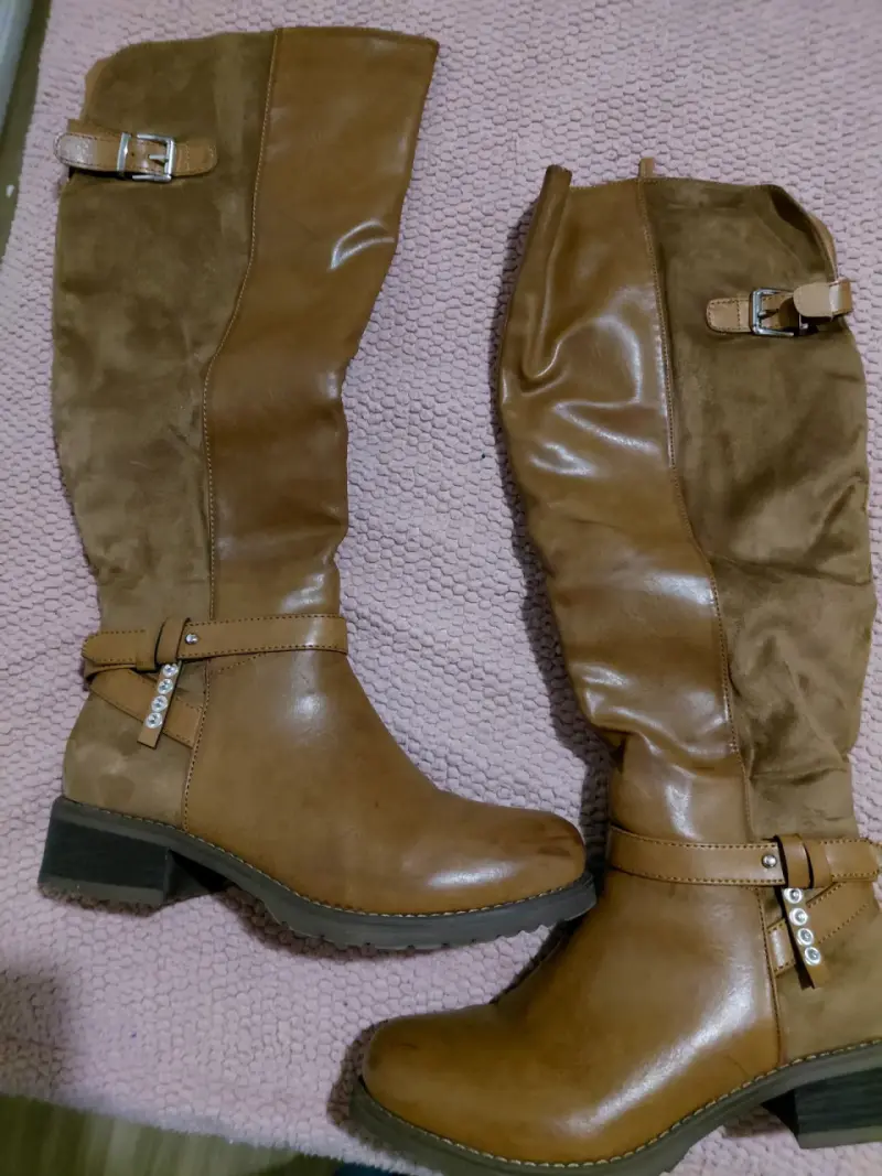 Botas largas de cuero marrón con hebillas - 2