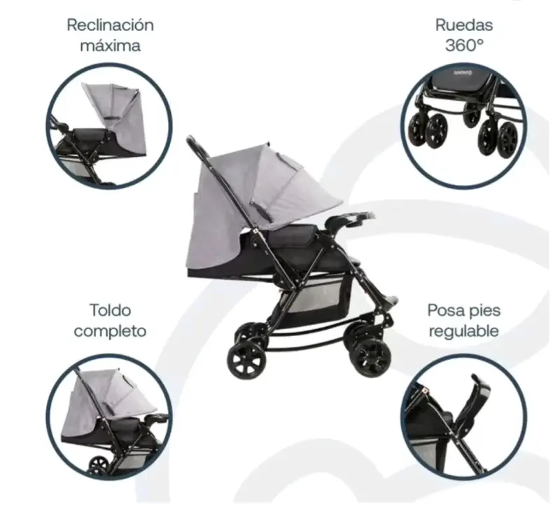 Coche de bebé con manillar abatible y ruedas 360° - 1