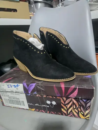 Botines de gamuza negra con tacón bajo - miniatura 3