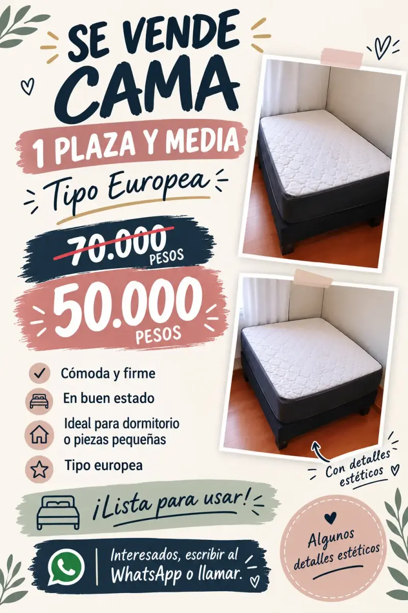 Cama 1 Plaza y Media Tipo Europea en Buen Estado