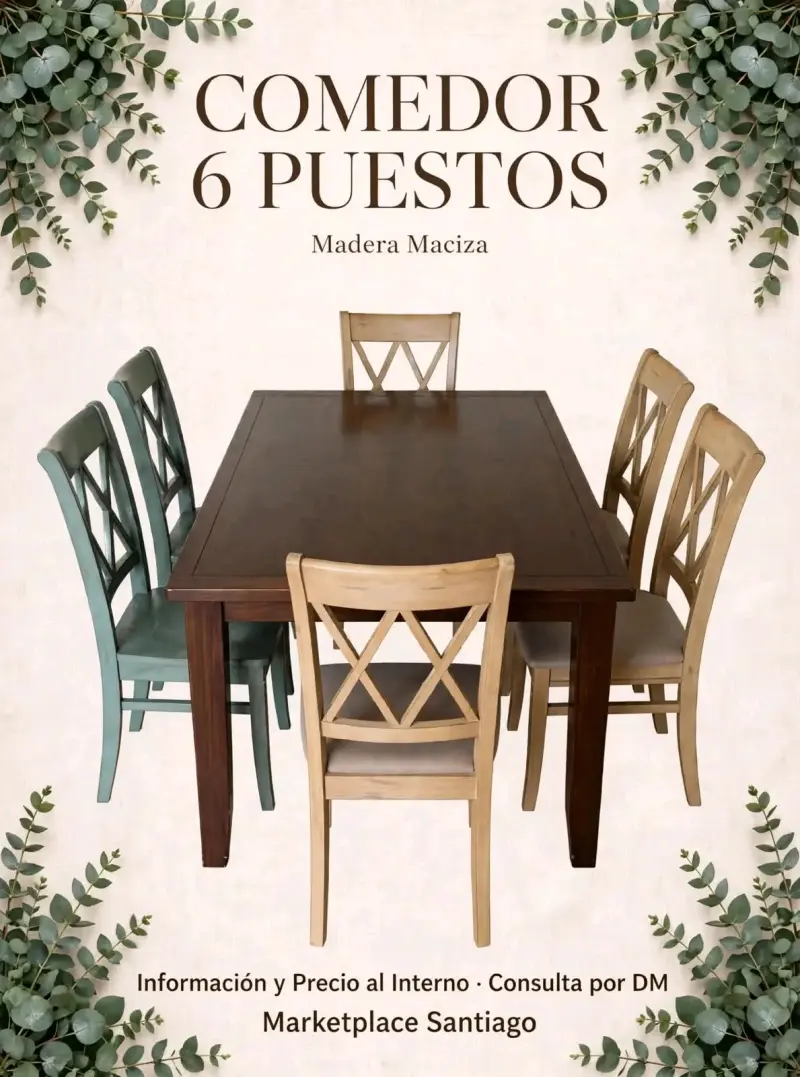 Juego de Comedor 6 Puestos Madera Maciza