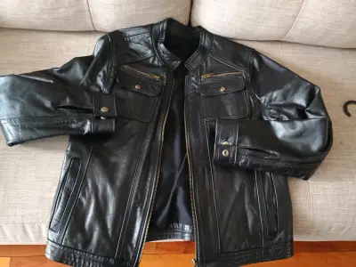 Chaqueta de 100% cuero negra para mujer, nueva - miniatura 1