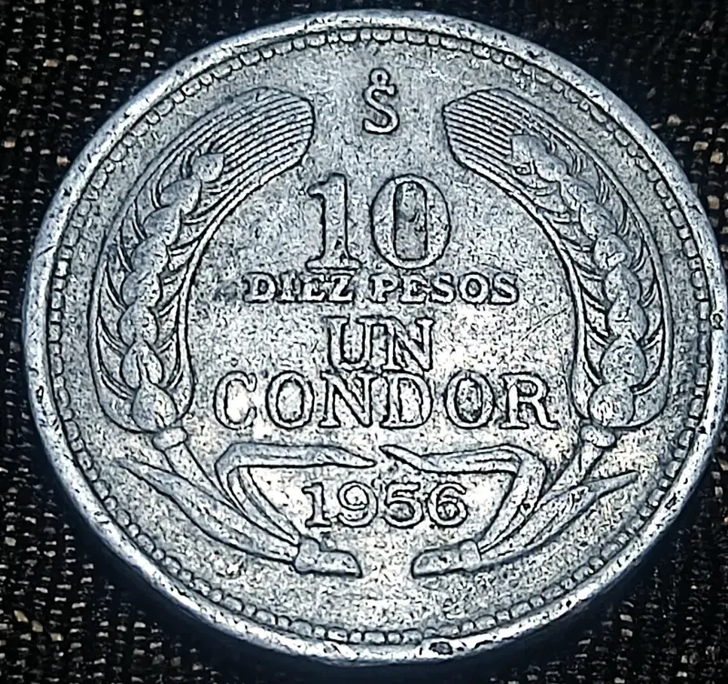 Moneda chilena de 10 pesos 1956 Un Cóndor - 1