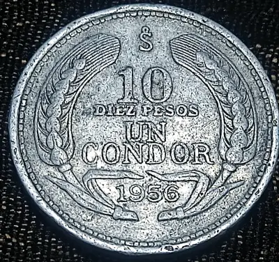 Moneda chilena de 10 pesos 1956 Un Cóndor - miniatura 1