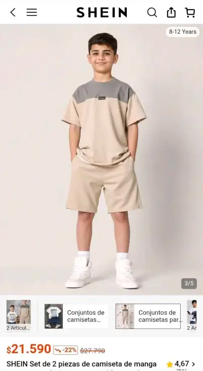 Conjunto de camiseta y shorts para niño Shein - miniatura 1