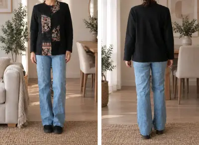 Chaqueta negra con diseño étnico para mujer - miniatura 1
