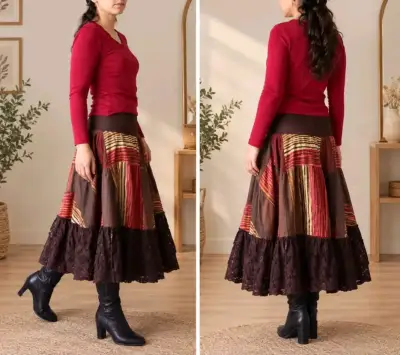Falda larga bohemia con diseño patchwork - miniatura 1
