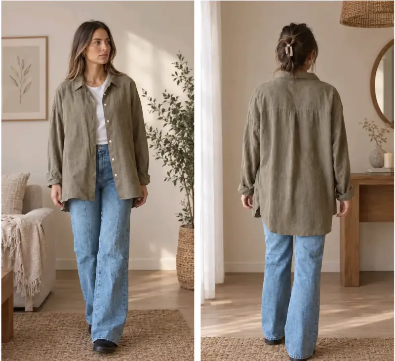 Camisa Oversize Verde Oliva para Mujer