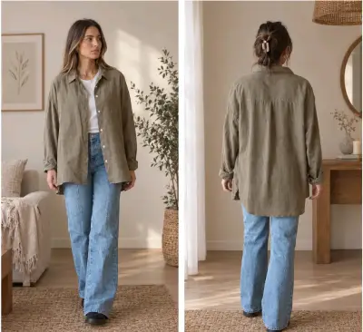 Camisa Oversize Verde Oliva para Mujer - miniatura 1