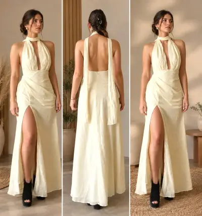 Vestido largo elegante con escote halter - miniatura 1