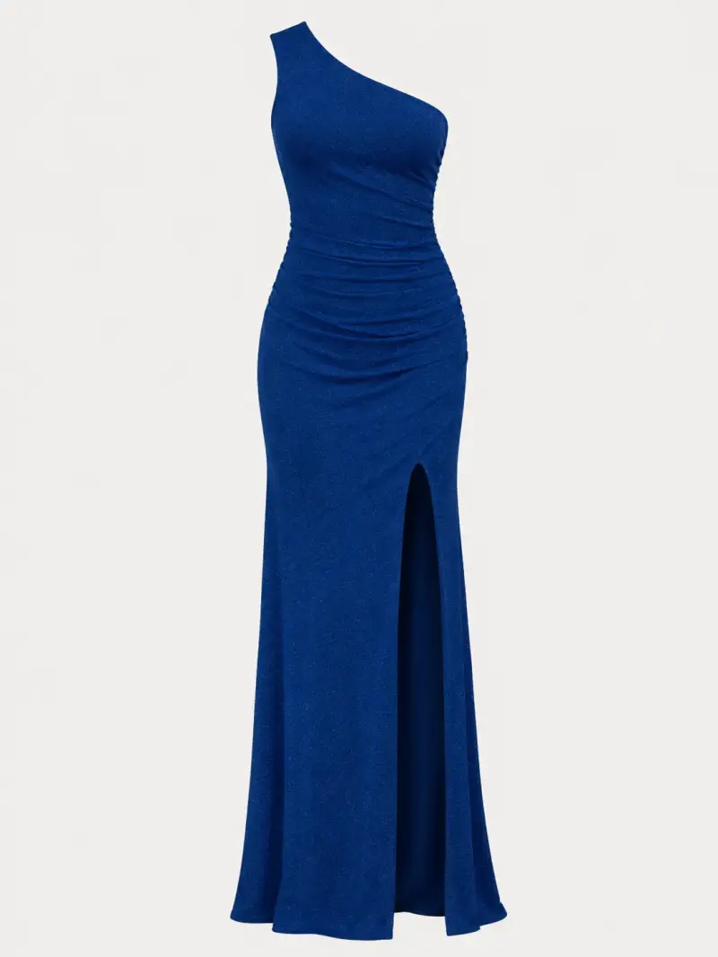 Vestido de fiesta azul con diseño asimétrico - 1