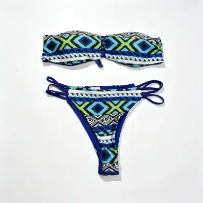 Bikini estampado geométrico azul y verde - miniatura 1