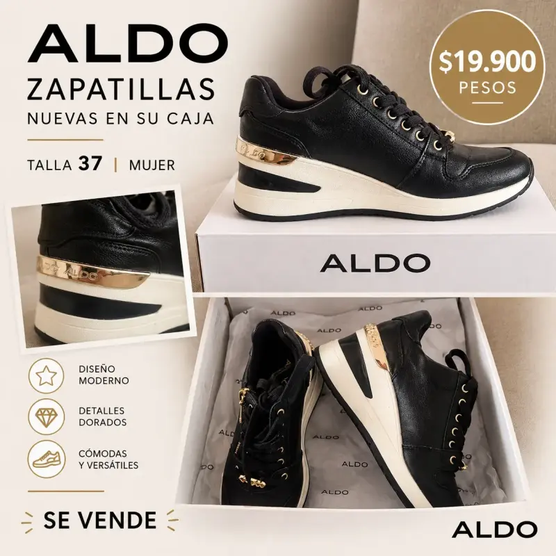 Zapatillas Aldo negras con detalles dorados - 1
