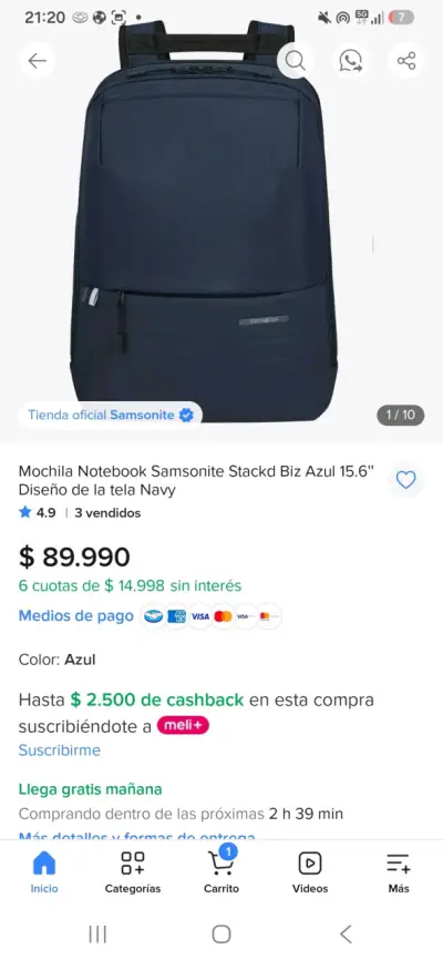Mochila para Notebook Samsonite Negra con Bolsillos - miniatura 4
