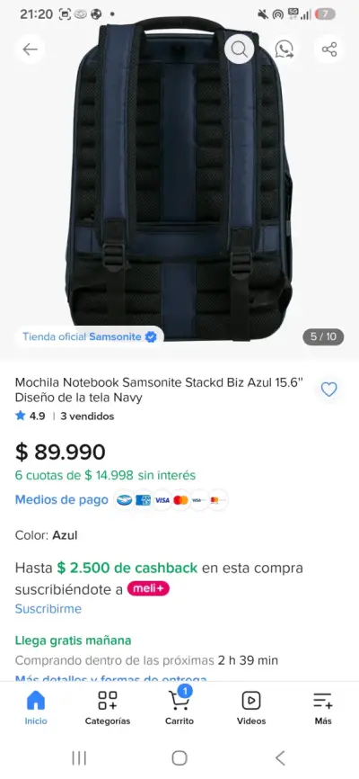 Mochila para Notebook Samsonite Negra con Bolsillos - miniatura 5