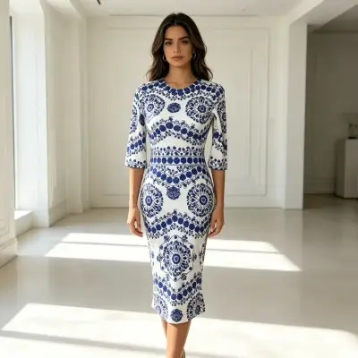 Vestido blanco con estampado azul floral - miniatura 1