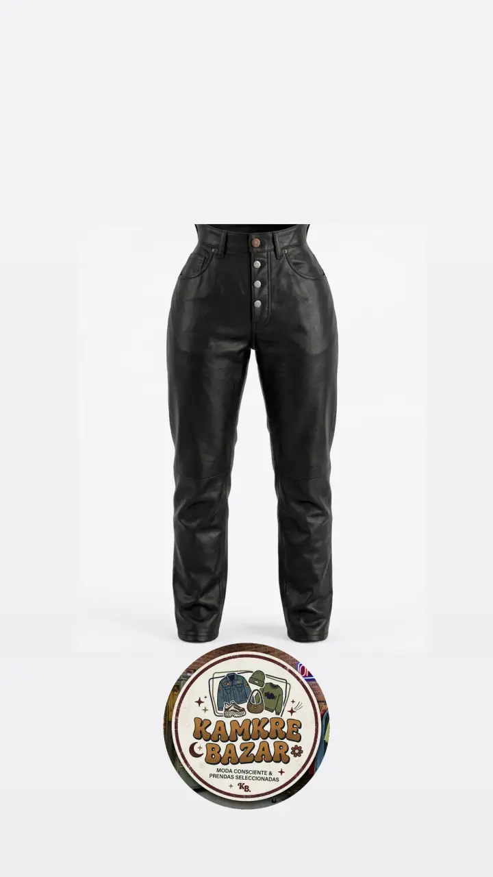 Pantalones de cuero negro de tiro alto - 1