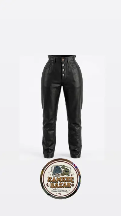 Pantalones de cuero negro de tiro alto - miniatura 1