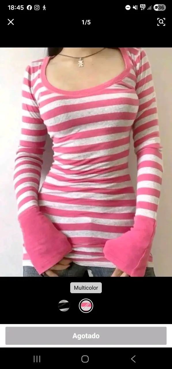 Polera rayada manga larga rosa y blanca