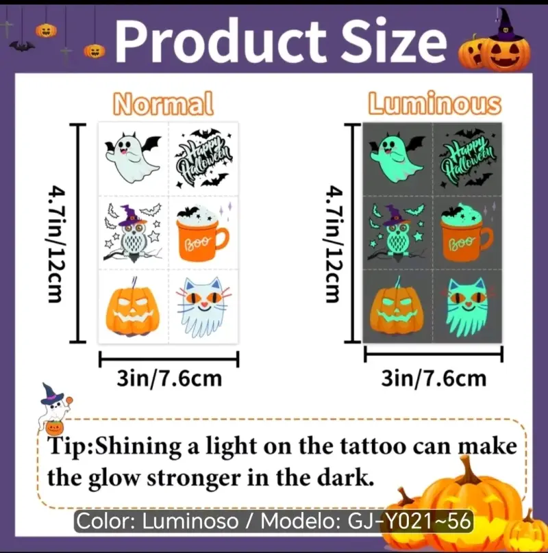 Set Halloween Tatuajes Luminosos y burbujas envase - 3