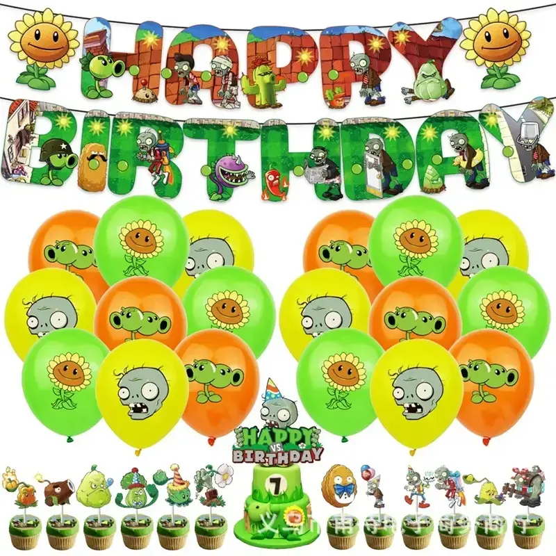 Decoración de cumpleaños temática de plantas vs zombies - 2