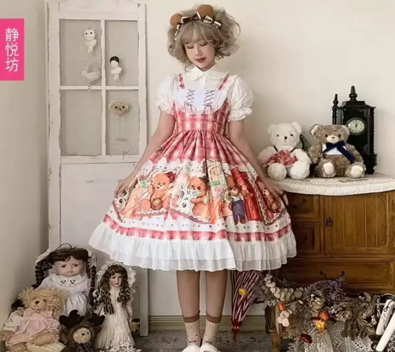 Vestido Lolita rosa con estampado de ositos - 3