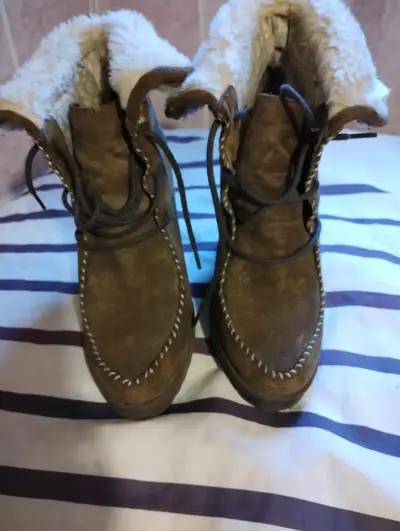 Botines de cuero con cuña para mujer - miniatura 1