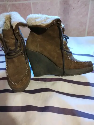 Botines de cuero con cuña para mujer - miniatura 5