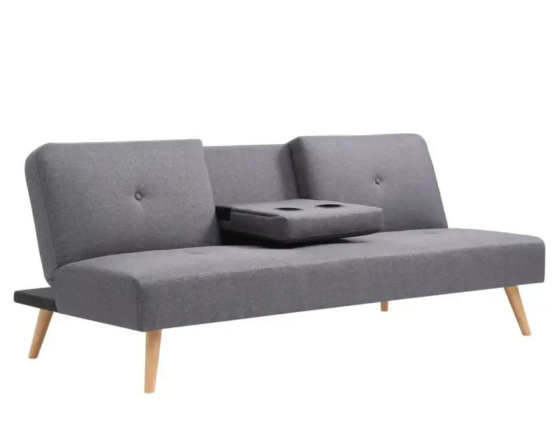Futón / Sofá Cama 3 cuerpos gris con apoyavasos - 1