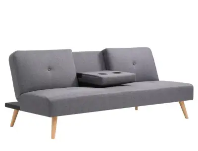 Futón / Sofá Cama 3 cuerpos gris con apoyavasos - miniatura 1