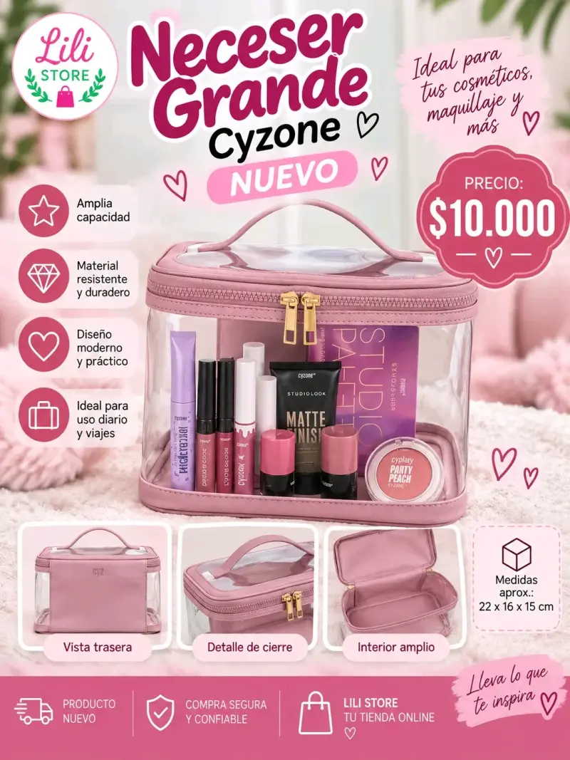 Neceser Grande Cyzone Transparente Rosa