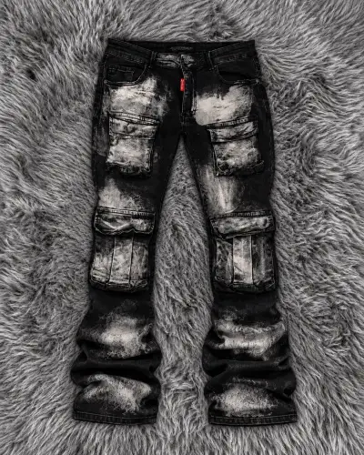 Pantalones cargo negros con diseño desgastado - miniatura 1