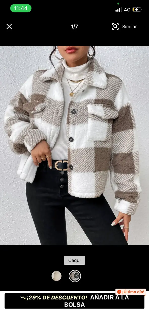 Chaqueta de cuadros caqui y blanco para mujer - 1