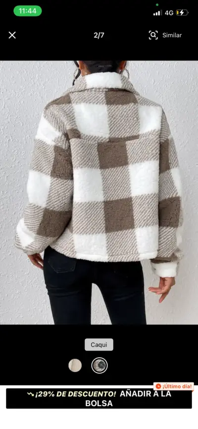 Chaqueta de cuadros caqui y blanco para mujer - miniatura 2