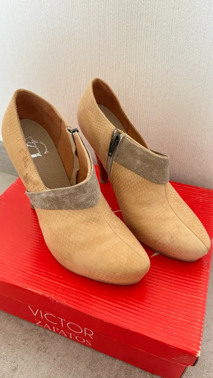 Botines de tacón alto beige - 4