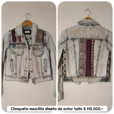 Chaqueta de mezclilla con diseño étnico talla S - miniatura 1