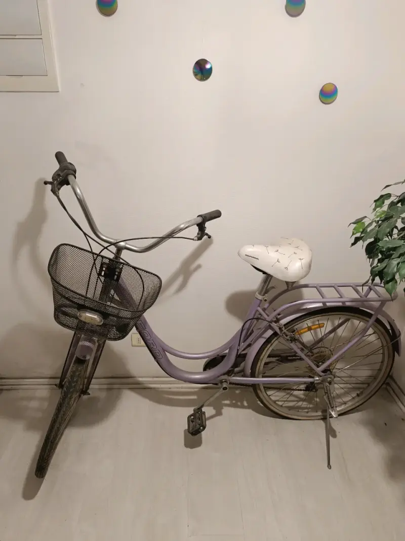 Bicicleta urbana morada con canasto - 4