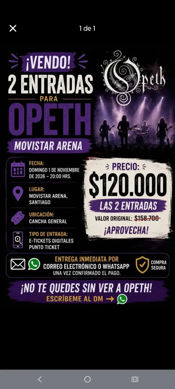 2 Entradas para Opeth en Movistar Arena