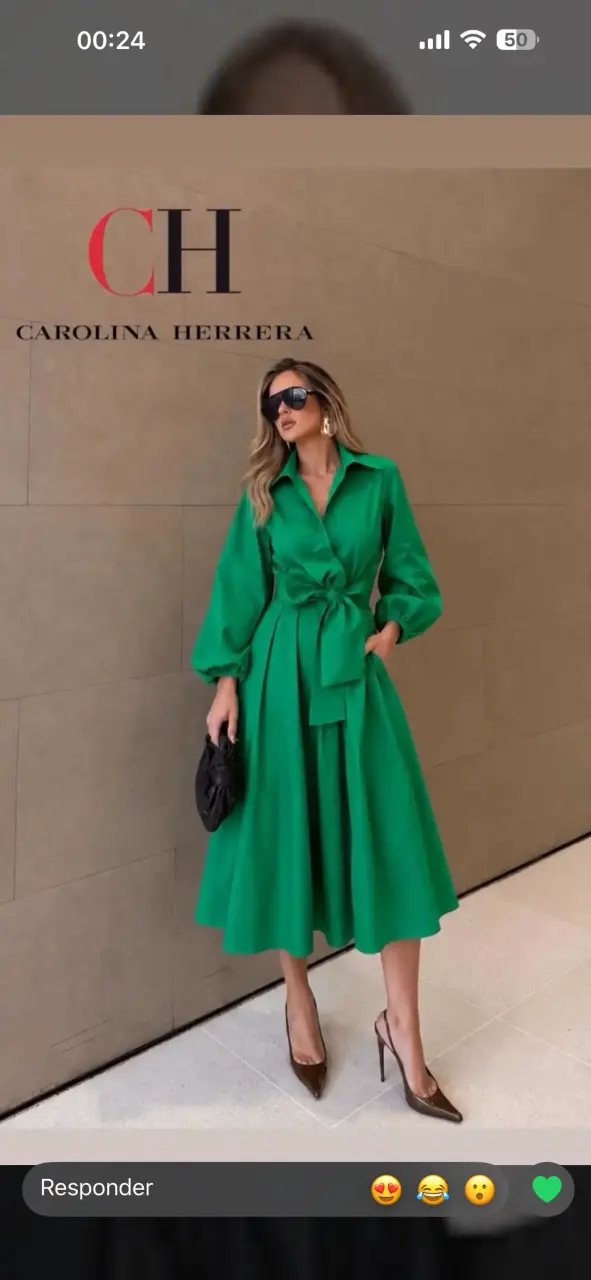 Vestido verde Carolina Herrera con lazo - 1