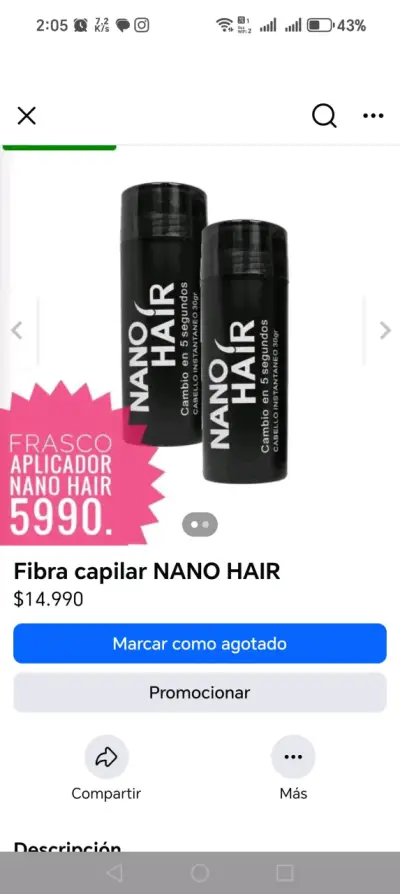 Fibra Capilar Nano Hair 30g Cambio Instantáneo - miniatura 1