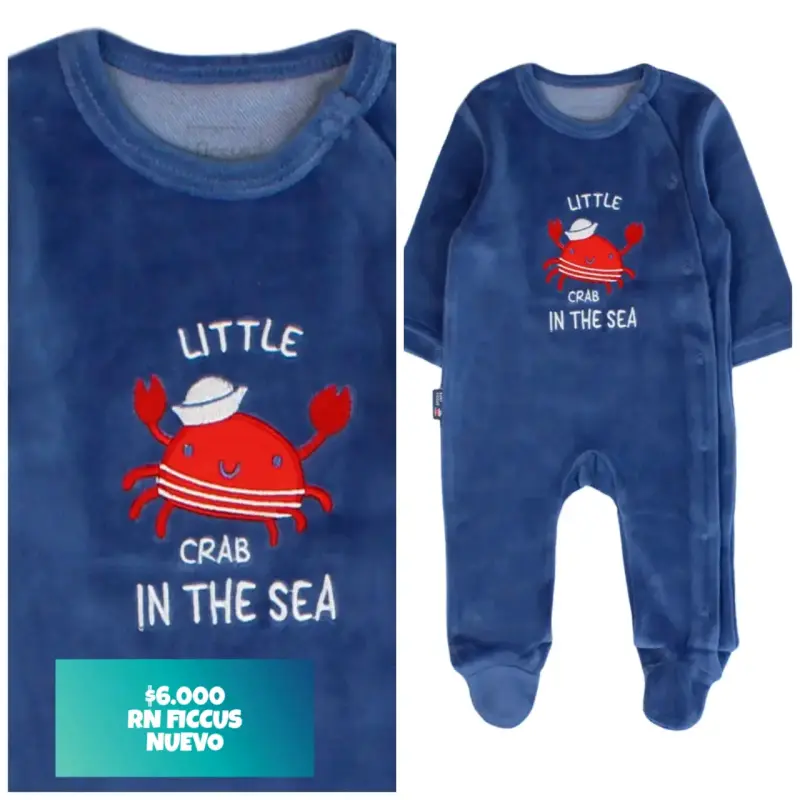 Enterito bebé azul con diseño de cangrejo